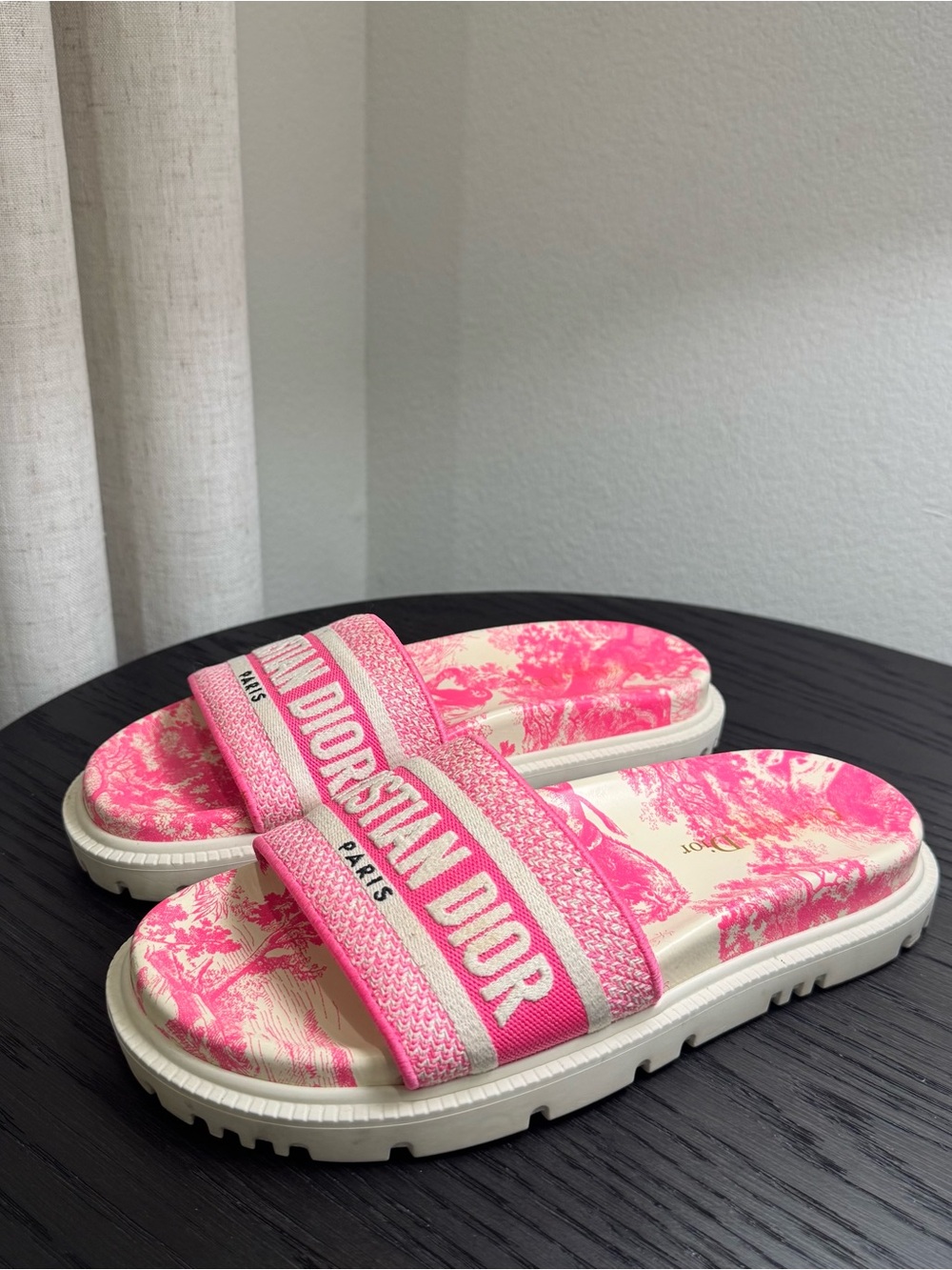 Christian Dior Dway Slide Sandals Logo Toile de Jouy Pink 38
